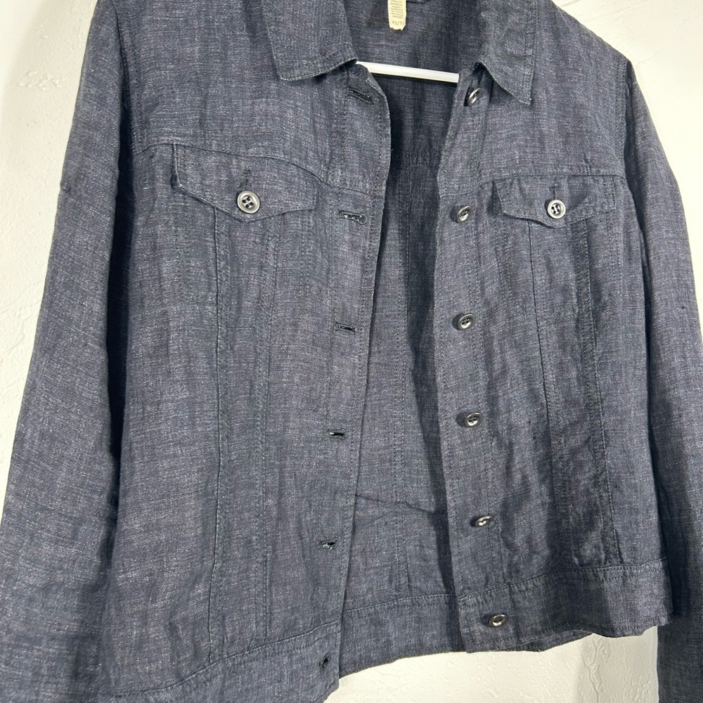 Eileen Fisher 100% Organic Linen Gray Blue Delave Jacket - Picture 3 of 6